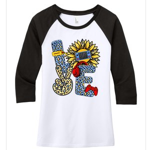 Love Video Game Gamer Leopard Sunflower Graphic Plus Size Women's Tri-Blend 3/4-Sleeve Raglan Shirt