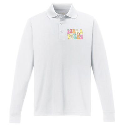 Libra Vibes Groovy Zodiac Birthday   Performance Long Sleeve Polo