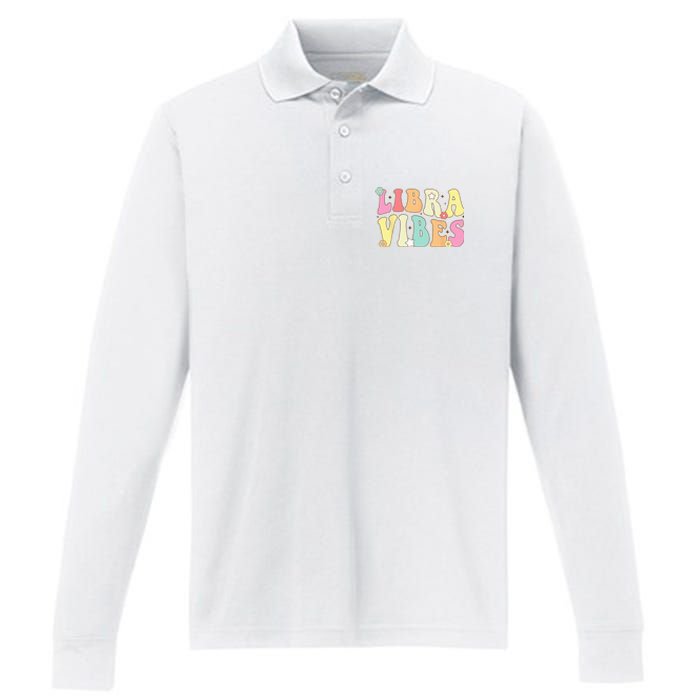 Libra Vibes Groovy Zodiac Birthday   Performance Long Sleeve Polo