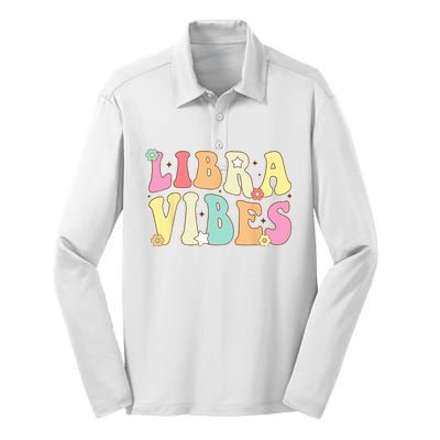 Libra Vibes Groovy Zodiac Birthday   Silk Touch Performance Long Sleeve Polo