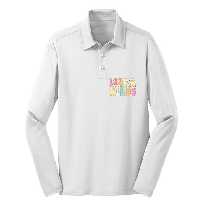 Libra Vibes Groovy Zodiac Birthday   Silk Touch Performance Long Sleeve Polo