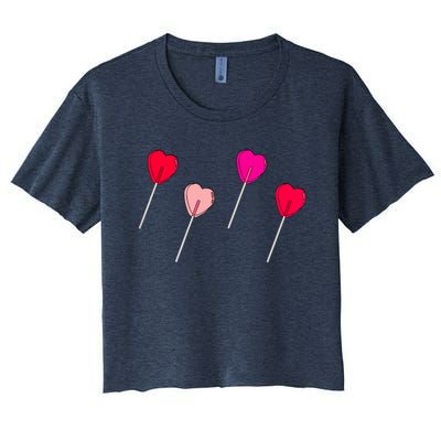 Lollipop Valentines Heart Candy Valentines Sucker Adult Women's Crop Top Tee