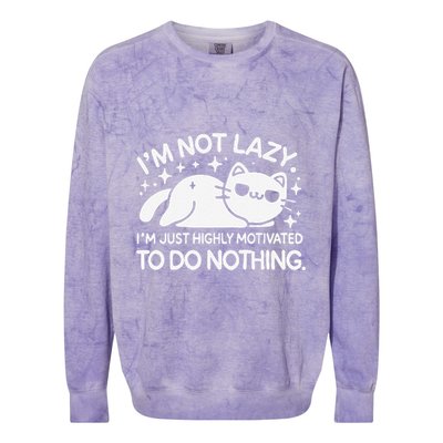 Lazy Vs I’M Just Highly Motivated To Do Nothing Funny Cat Colorblast Crewneck Sweatshirt