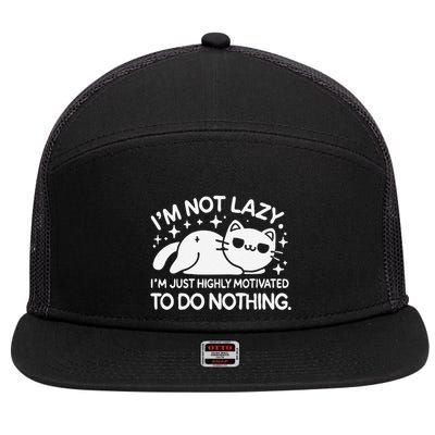 Lazy Vs I’M Just Highly Motivated To Do Nothing Funny Cat 7 Panel Mesh Trucker Snapback Hat