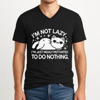 Lazy Vs I’M Just Highly Motivated To Do Nothing Funny Cat V-Neck T-Shirt