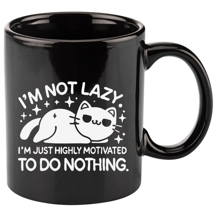 Lazy Vs I’M Just Highly Motivated To Do Nothing Funny Cat 11oz C Handle Ceramic Mug