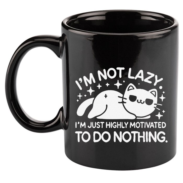 Lazy Vs I’M Just Highly Motivated To Do Nothing Funny Cat 11oz C Handle Ceramic Mug