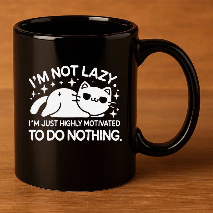 Lazy Vs I’M Just Highly Motivated To Do Nothing Funny Cat 11oz C Handle Ceramic Mug