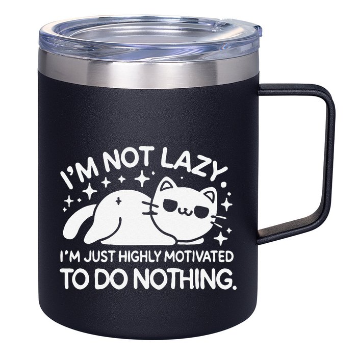 Lazy Vs I’M Just Highly Motivated To Do Nothing Funny Cat 12oz Stainless Steel Coffee Mug