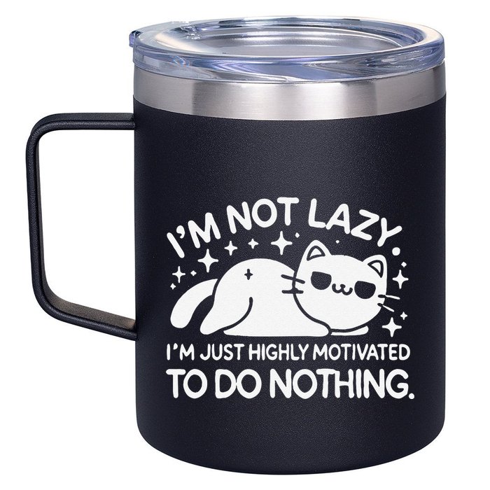 Lazy Vs I’M Just Highly Motivated To Do Nothing Funny Cat 12oz Stainless Steel Coffee Mug