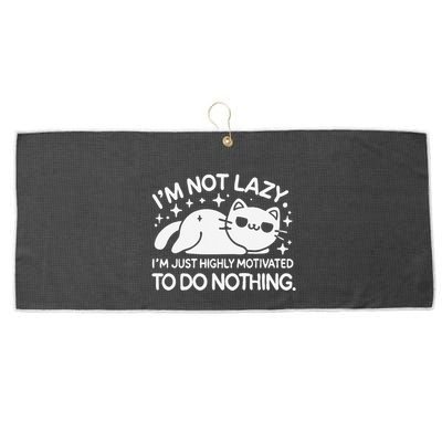 Lazy Vs I’M Just Highly Motivated To Do Nothing Funny Cat Large Microfiber Waffle Golf Towel