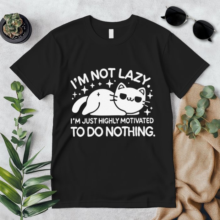 Lazy Vs I’M Just Highly Motivated To Do Nothing Funny Cat Premium T-Shirt