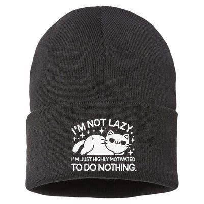 Lazy Vs I’M Just Highly Motivated To Do Nothing Funny Cat Sustainable Knit Beanie