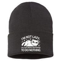 Lazy Vs I’M Just Highly Motivated To Do Nothing Funny Cat Sustainable Knit Beanie
