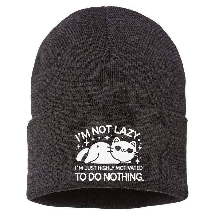 Lazy Vs I’M Just Highly Motivated To Do Nothing Funny Cat Sustainable Knit Beanie