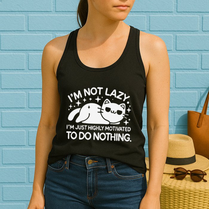 Lazy Vs I’M Just Highly Motivated To Do Nothing Funny Cat Womens Tank Top