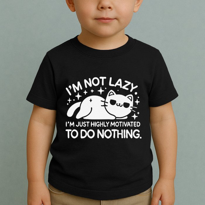 Lazy Vs I’M Just Highly Motivated To Do Nothing Funny Cat Toddler T-Shirt