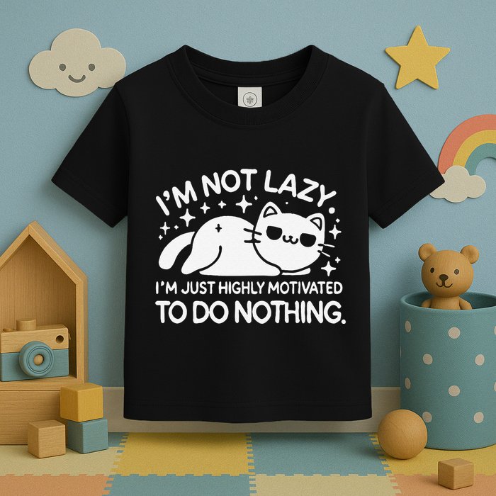Lazy Vs I’M Just Highly Motivated To Do Nothing Funny Cat Toddler T-Shirt