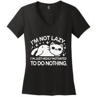Lazy Vs I’M Just Highly Motivated To Do Nothing Funny Cat Women's V-Neck T-Shirt