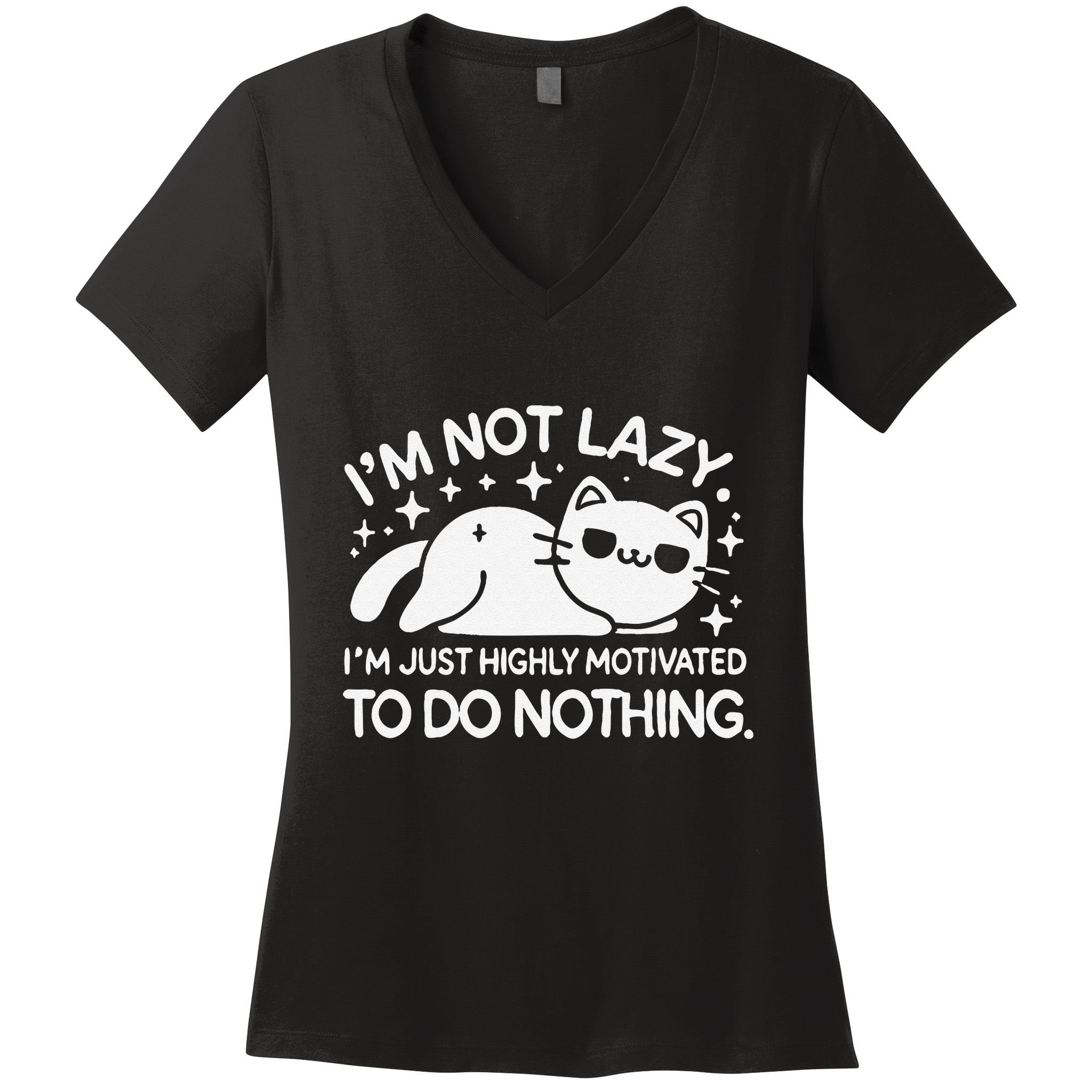 Lazy Vs I’M Just Highly Motivated To Do Nothing Funny Cat Women's V-Neck T-Shirt