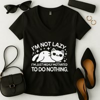 Lazy Vs I’M Just Highly Motivated To Do Nothing Funny Cat Women's V-Neck T-Shirt