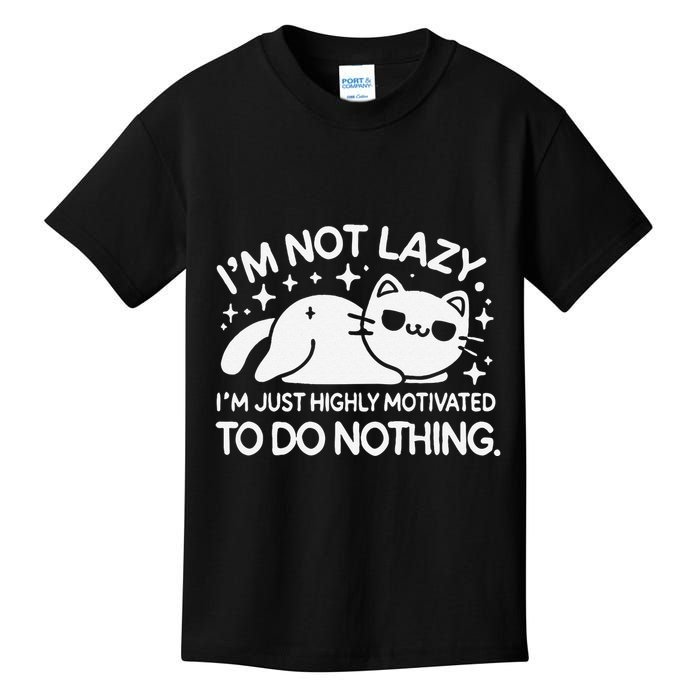 Lazy Vs I’M Just Highly Motivated To Do Nothing Funny Cat Kids T-Shirt