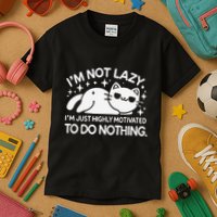 Lazy Vs I’M Just Highly Motivated To Do Nothing Funny Cat Kids T-Shirt