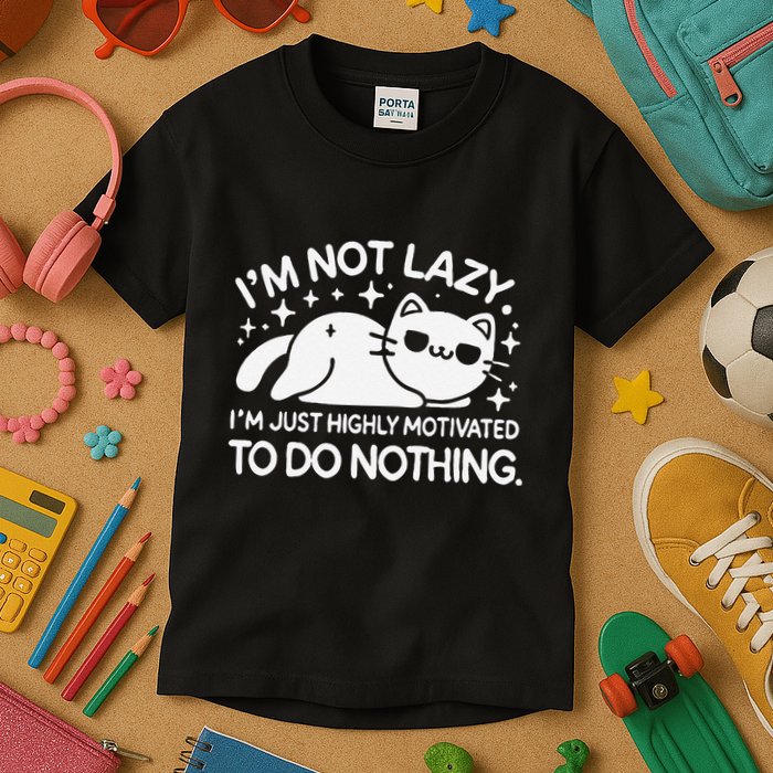 Lazy Vs I’M Just Highly Motivated To Do Nothing Funny Cat Kids T-Shirt