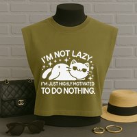 Lazy Vs I’M Just Highly Motivated To Do Nothing Funny Cat Garment-Dyed Women's Muscle Tee