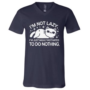 Lazy Vs I’M Just Highly Motivated To Do Nothing Funny Cat V-Neck T-Shirt