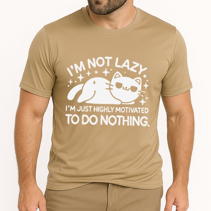 Lazy Vs I’M Just Highly Motivated To Do Nothing Funny Cat Performance Shirt