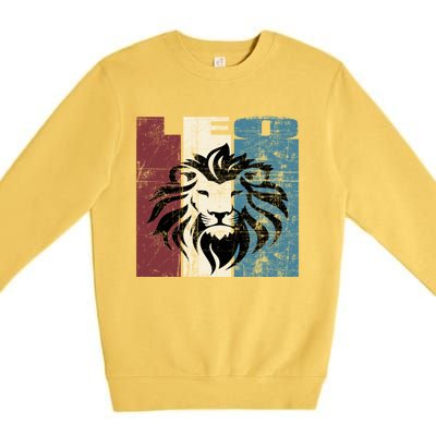 Leo Vintage Leo Retro Distressed Great Gift Premium Crewneck Sweatshirt