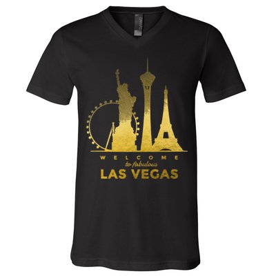 Las Vegas Nevada Vintage Retro Las Vegas Skyline V-Neck T-Shirt