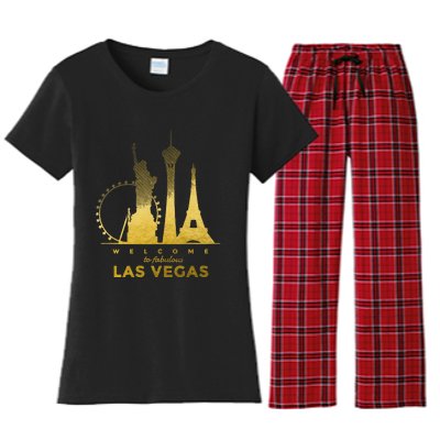 Las Vegas Nevada Vintage Retro Las Vegas Skyline Women's Flannel Pajama Set