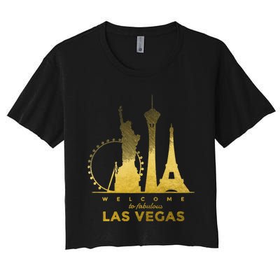 Las Vegas Nevada Vintage Retro Las Vegas Skyline Women's Crop Top Tee