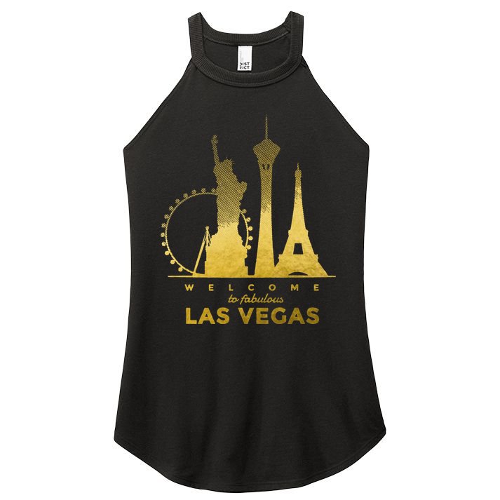 Las Vegas Nevada Vintage Retro Las Vegas Skyline Women's Perfect Tri Rocker Tank