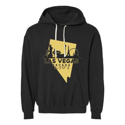 Las Vegas Nevada Skyline Gps Coordinates Garment-Dyed Fleece Hoodie