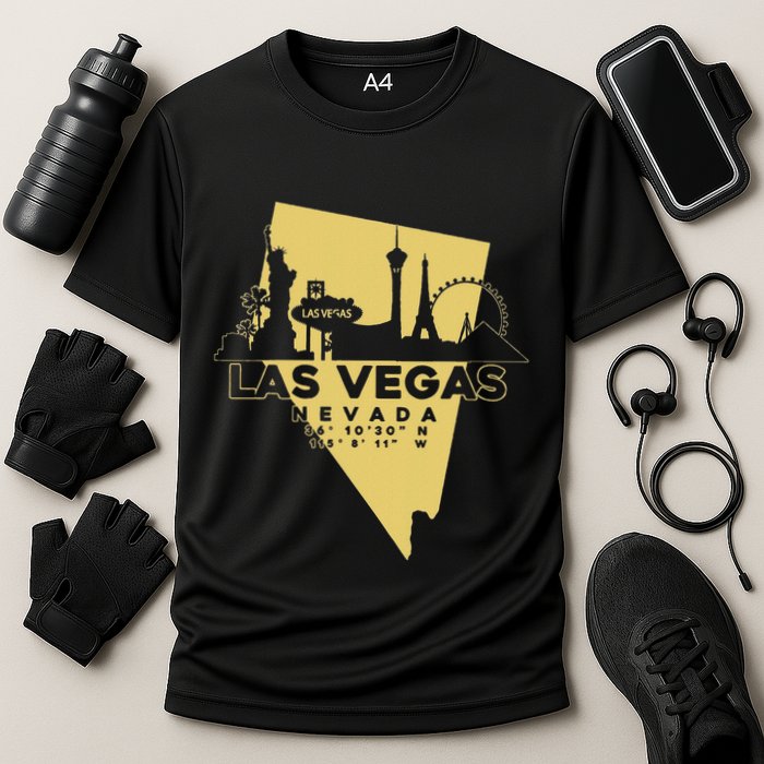 Las Vegas Nevada Skyline Gps Coordinates Cooling Performance Crew T-Shirt