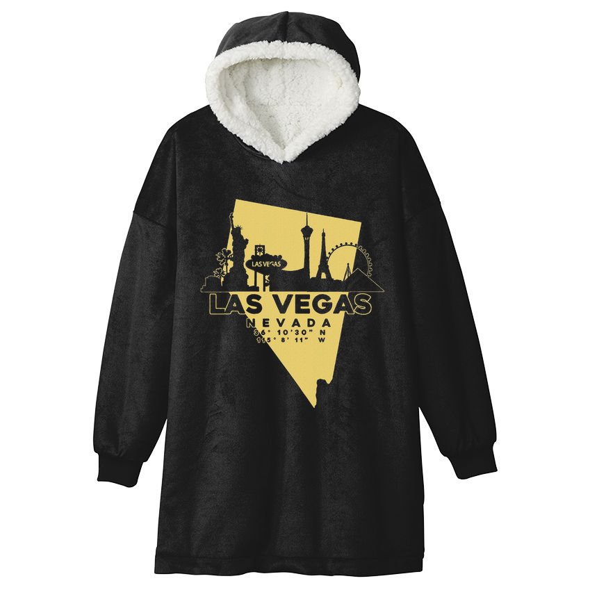 Las Vegas Nevada Skyline Gps Coordinates Hooded Wearable Blanket
