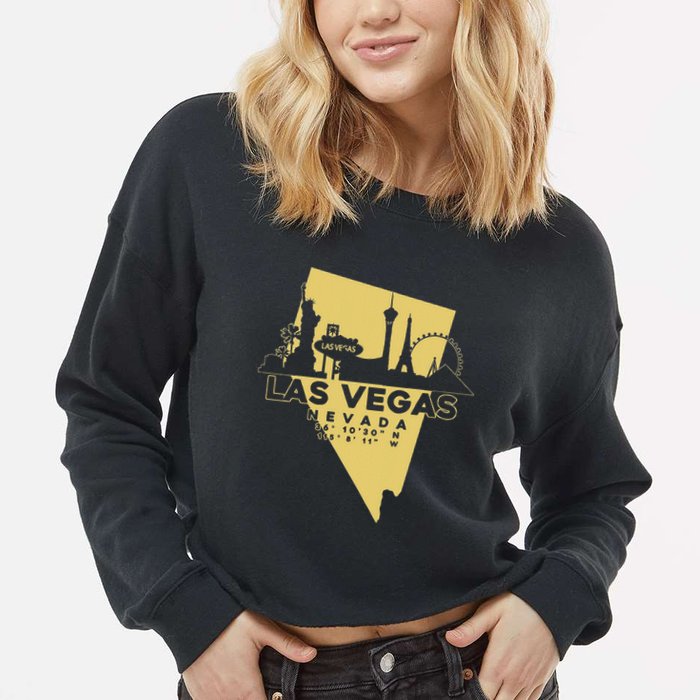 Las Vegas Nevada Skyline Gps Coordinates Cropped Pullover Crew