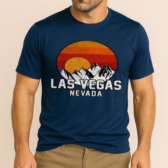 Las Vegas Nevada Retro Mountain Sunset Cooling Performance Crew T-Shirt