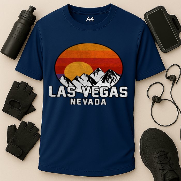 Las Vegas Nevada Retro Mountain Sunset Cooling Performance Crew T-Shirt