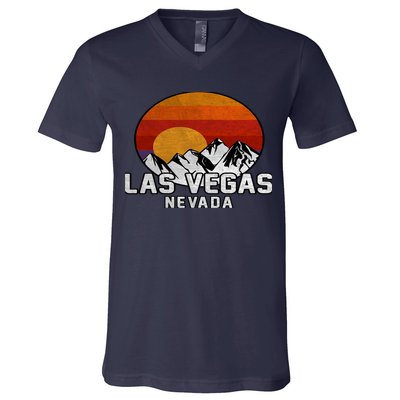Las Vegas Nevada Retro Mountain Sunset V-Neck T-Shirt