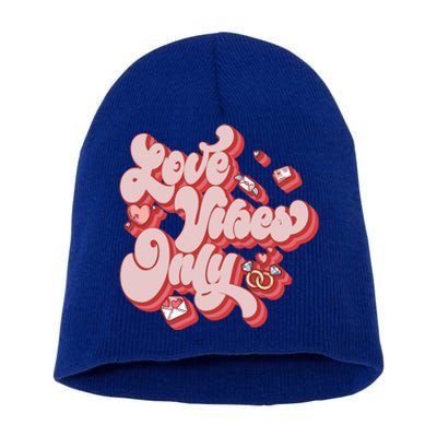 Love Vibes Only Be Mine Valentines Day Retro Heart Vday Gift Short Acrylic Beanie