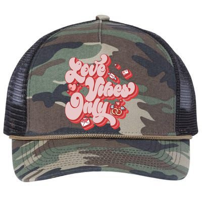 Love Vibes Only Be Mine Valentines Day Retro Heart Vday Gift Retro Rope Trucker Hat Cap