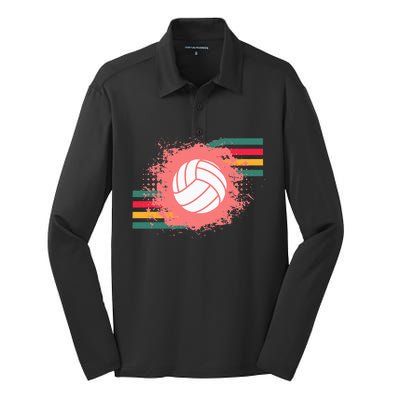 Love Volleyball Retro Vintage Vibe Team Tournament Teen Girl Silk Touch Performance Long Sleeve Polo