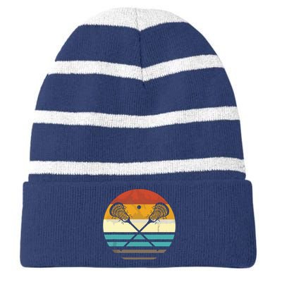 Lacrosse Vintage Retro Lacrosse Stick Sun Gift Striped Beanie with Solid Band