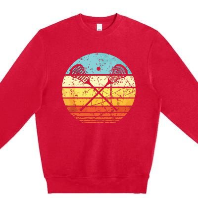 Lacrosse Vintage Retro Lacrosse Stick Sun Gift Premium Crewneck Sweatshirt