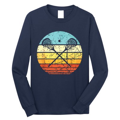 Lacrosse Vintage Retro Lacrosse Stick Sun Gift Long Sleeve Shirt