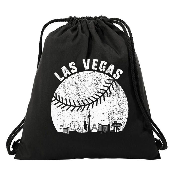 Las Vegas Skyline Baseball Fan Vintage Baseball Las Vegas Drawstring Bag